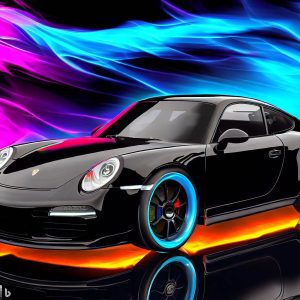 AI Neon Black Porsche 911