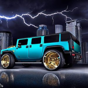 AI Teal Blue Hummer With Gold Rims